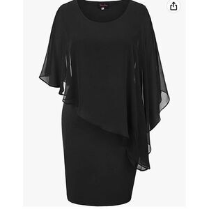 Hanna Nikole Women's Sleeveless Cape Dress with Chiffon Overlay Bodycon Dress